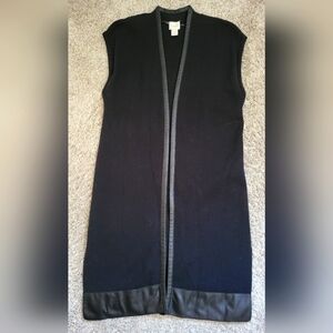 Black Sleeveless Vest Faux Leather Trim
